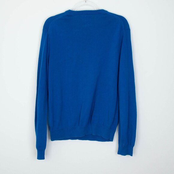 Vintage Express Mens V Neck Cotton Sweater Size L Blue Logo Preppy‎ Academia Y2K - Picture 8 of 9